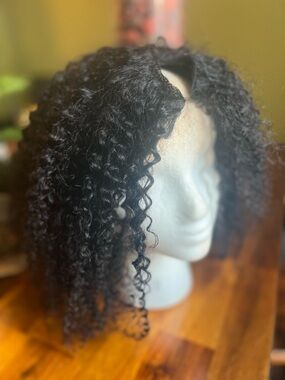 Human Hair Curly V Part Wig - Natural Texture 1B